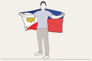 color ilustración de un hombre participación un filipino bandera terminado su hombro vector