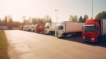 Semi Trailer Trucks in Logistics and Transportation Industry. Generative AI photo