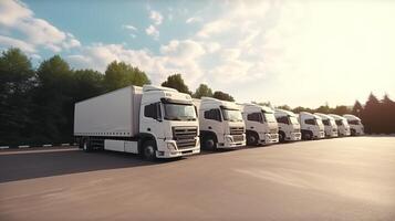 Semi Trailer Trucks in Logistics and Transportation Industry. photo