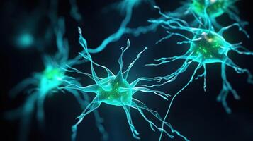 Neurons and Synapses Sending Signals in Glowing Network. photo