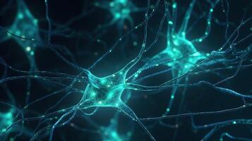 Neurons and Synapses Sending Signals in Glowing Network. photo