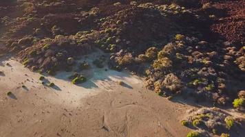 Aerial view of the Teide National Park at sunset, flight over the mountains and hardened lava. Tenerife, Canary Islands video