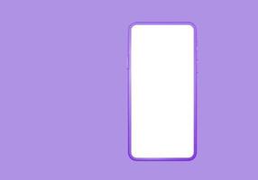 3D purple phone with a white mockup and copy space isolated on a purple background, For the using mobile smartphone mockup presentation. 3d render illustration. photo