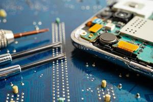 Repairing and upgrade mobile phone, electronic, computer hardware and technology concept. photo