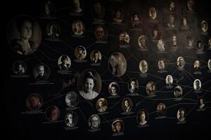 Family tree with portraits of relatives. Genealogy concept. Generative AI photo