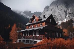 Cottage in nature. Lodge in mountains. photo