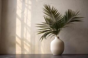indoor view with pot and palm leaves photo