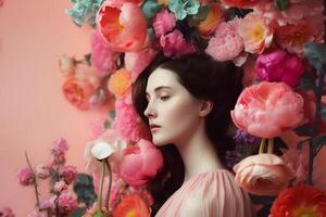 woman with flowers, spring concept photo