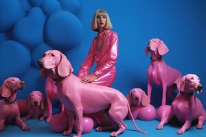 woman with dogs in futuristic style photo