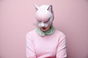 woman with cat mask photo