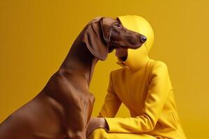 woman and dog in futuristic style photo
