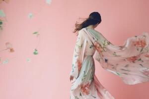 woman with colorful flowers, spring concept photo