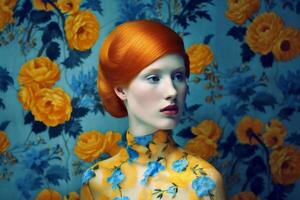 woman with colorful flowers, spring concept photo