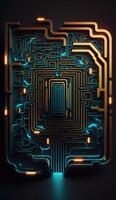 cyber circuit futuristic neon background,motif maze techno wallpaper poster , photo