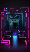 cyber circuit futuristic neon background,motif maze techno wallpaper poster , photo