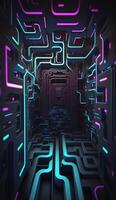 cyber circuit futuristic neon background,motif maze techno wallpaper poster , photo