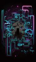 cyber circuit futuristic neon background,motif maze techno wallpaper poster , photo