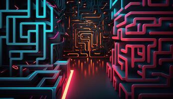 cyber circuit futuristic neon background,motif maze techno wallpaper landscape , photo