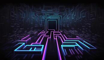 cyber circuit futuristic neon background,motif maze techno wallpaper landscape , photo