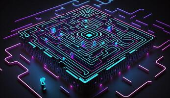 cyber circuit futuristic neon background,motif maze techno wallpaper landscape , photo