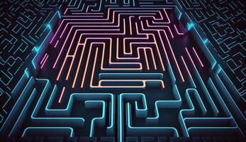 cyber circuit futuristic neon background,motif maze techno wallpaper landscape , photo