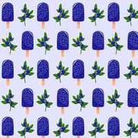 Blueberries  ice cream with blueberry branch seamless pattern. For sticker and t shirt design, posters, logos, labels, banners, stickers, product packaging design, etc. Vector illustration