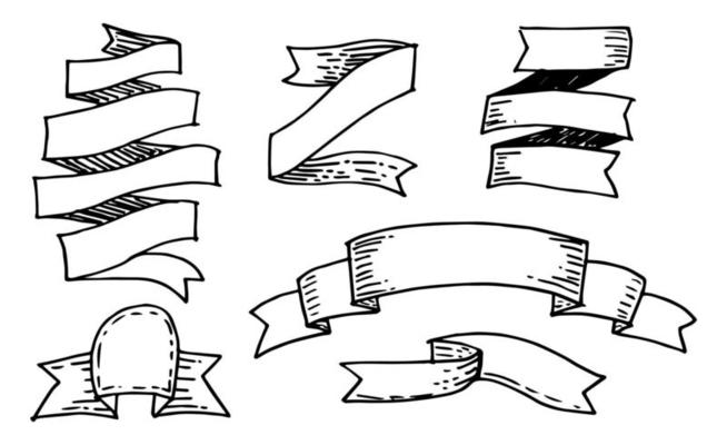 hand drawn of doodle set  blank vintage ribbon, badges, borders, banner. vector illustration