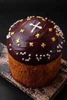 Freshly baked Easter cake or panettone with chocolate coating photo