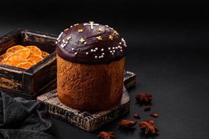 Freshly baked Easter cake or panettone with chocolate coating photo