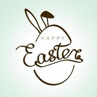 Hand drawn inscription Happy Easter with bunny ears silhouette behind egg. Christian biggest holiday banner in retro style. Vector