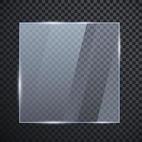 Square glass banner. Glossy frame template with reflection. Vector illustration