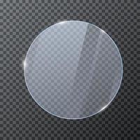 Round glass banner. Glossy frame template with reflection. Vector illustration