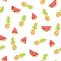 Tropical watermelon seamless pattern, cute yellow pineapple on white. Summer fresh simple endless print. Summer vibes exotic print, textile, paper, beach cocktail party. Summer illustration. vector