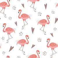 Pink flamingo seamless pattern template. Cute flamingo background for girls party invittions, pink hearts on white backgroud. Female girly design. Artistic graphic design. Bird illustration. vector