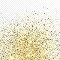 Gold glitter confetti backdrop isolated on white background. Celebratory texture with shining light effect. Vector illustration.