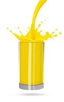 glass of orange juice, splatter orange splashes of paint, 3d realistic vector illustration