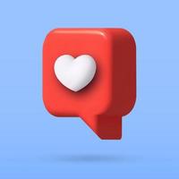 social media like. 3d vector cartoon illustration. speech bubble with heart