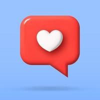 social media like. 3d vector cartoon illustration. speech bubble with heart