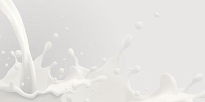 fondo de chorro de leche, salpicadura lechosa, salpicadura blanca líquida vectorial realista sobre fondo aislado. ilustración 3d vector