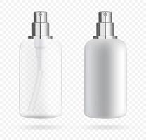 Cosmetic bottle with dispenser for soap and cosmetics. Mockup of packaging for liquids. Vector 3d illustration.