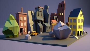 . . City urban scene in 3d Blender mode. Cartoon kids style. Can be used for design or home decoration. Graphic Art photo