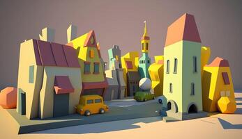 . . City urban scene in 3d Blender mode. Cartoon kids style. Can be used for design or home decoration. Graphic Art photo