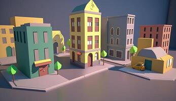 . . City urban scene in 3d Blender mode. Cartoon kids style. Can be used for design or home decoration. Graphic Art photo