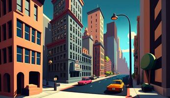 . . City urban scene in 3d Blender mode. Cartoon kids style. Can be used for design or home decoration. Graphic Art photo