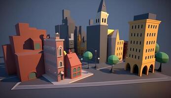 . . City urban scene in 3d Blender mode. Cartoon kids style. Can be used for design or home decoration. Graphic Art photo