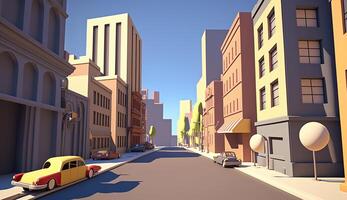 . . City urban scene in 3d Blender mode. Cartoon kids style. Can be used for design or home decoration. Graphic Art photo