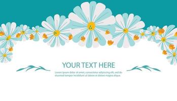 Cute hand drawn frame of flowers. Decorative element with light blue flowers on green background for printing invitations, letters or greeting cards. vector