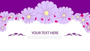 Cute hand drawn frame of flowers. Decorative element with lavender flowers on violet background for printing invitations, letters or greeting cards. vector