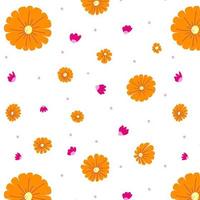 Seamless pattern with cute orange and pink flowers on white background. Print for textile or wrapping paper. vector