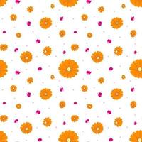 Seamless pattern with cute orange and pink flowers on white background. Print for textile or wrapping paper. vector